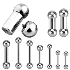 Barbell Tongue Nipple Ring Heavy 10 Gauge 5/8" Internal 6mm Balls Steel SET of 2