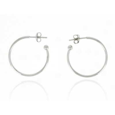 Boucles D'oreilles Créoles Ouvertes Avec Boule En Argent 925 Rhodié - Marque Bijouxia, Neuf Avec étiquettes