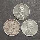1943 P D S Steel Penny Lot Lincoln Wheat Cent 3 Coin Lot WW11 Era Coins