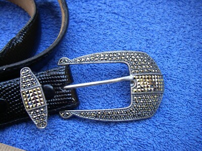 Vintage JUDITH JACK Signed BELT-Sterling & Marcasite BUCKLE 