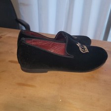 kids dolce & gabbana black suede loafers with gold crown