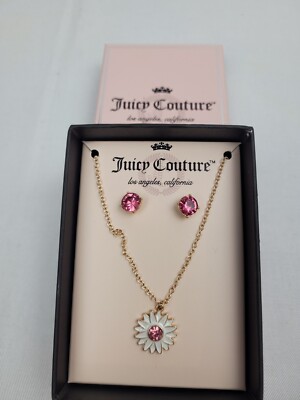 JUICY COUTURE - BLUME - STEINE - KETTE & OHRRING SET - GOLD - GLITZER - NEUWARE