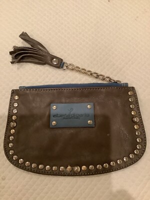 ALBERTA DI CANIO Clutch Purse Pouch Studded Gray Zip ITALY Women's