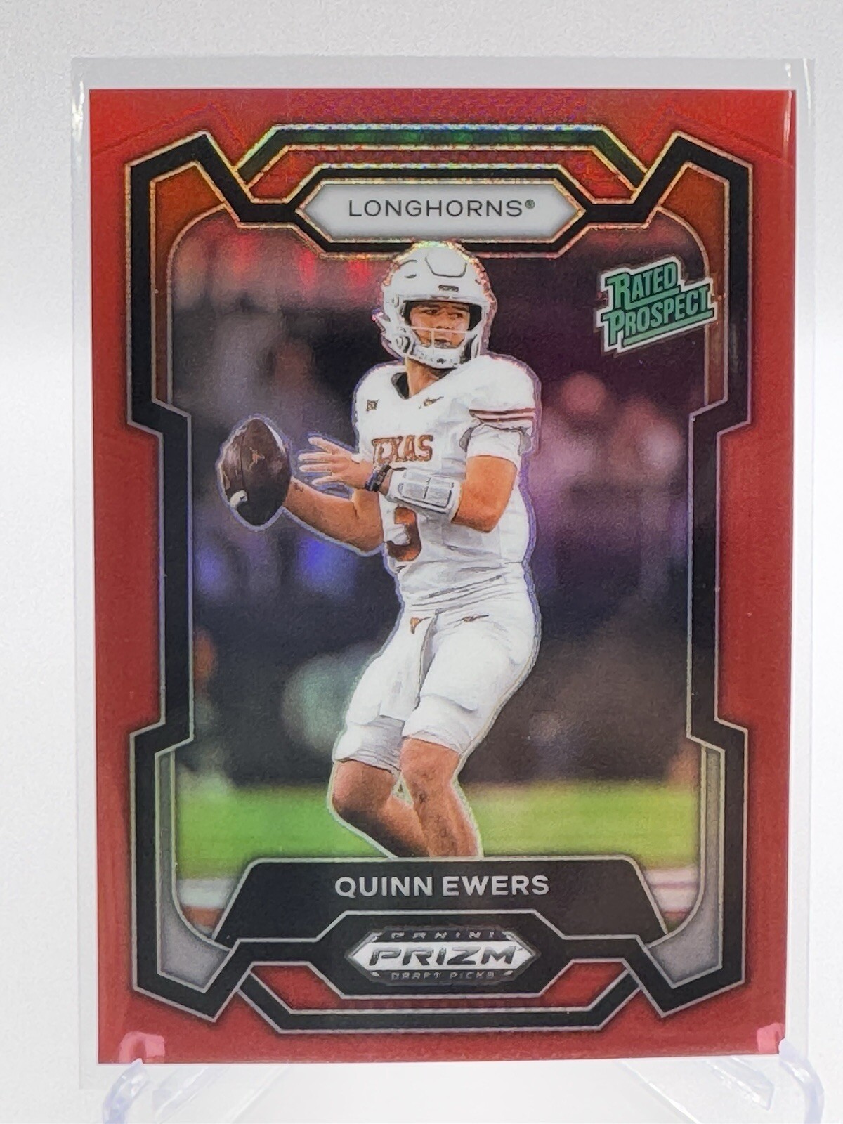 2024 Prizm Draft Picks True Red Rated Prospect #191 Quinn Ewers /299 Longhorns