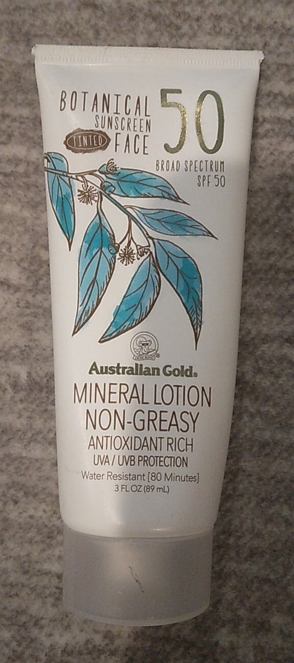 Australian Gold Botanical Sunscreen SPF 50 Tinted Face Mineral Lotion 3 FL Oz