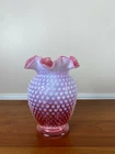 Fenton CRANBERRY HOBNAIL OPALESCENT 6” Double Crimped Vase