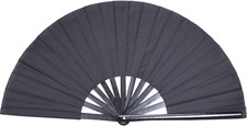 Large Folding Hand Rave Fan for Men Women Dance Gift, Bamboo Nylon-Cloth Black H