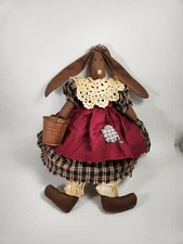 Vtg Primitive Folk Art Handmade 18” Mousy Rabbit Doll Harvest Fall Decor Brown
