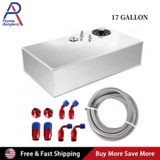 17 GALLON TOP-FEED ALUMINUM FUEL CELL GAS TANK+CAP+LEVEL SENDER+STEEL LINE KIT