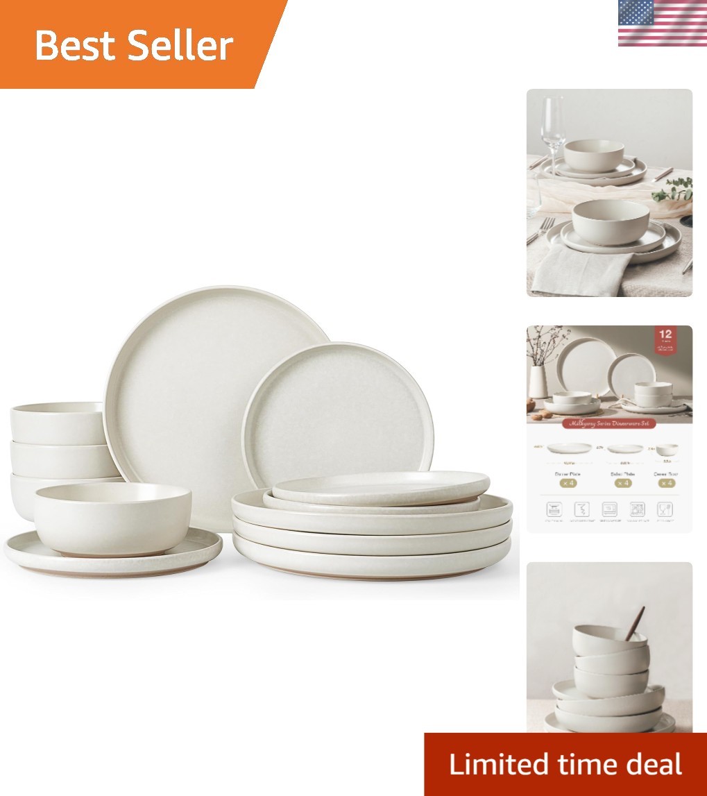 Artisan 12-Piece Dinnerware Set - Dishwasher Safe Reactive Glaze Dishes