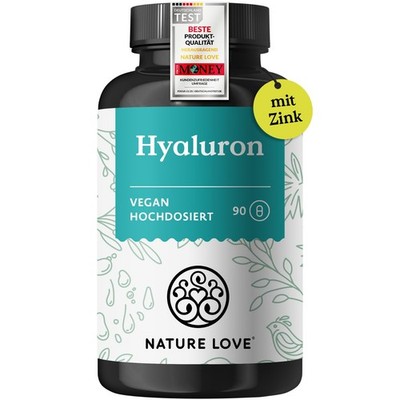 NATURE LOVE  Hyaluron Kapseln mit Zink - Hochdosiert mit 500mg - für Haut, Haare