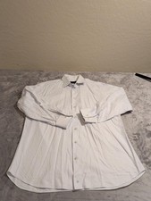 David Donahue Dress Shirt Mens 18 34/35 White Blue Geometric Long Sleeve Cotton