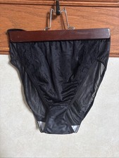 Vanity Fair Vintage Nylon Lace Insets Hi-Cut Brief Panties black Size 6 13002