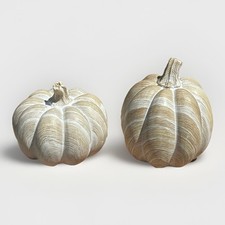 Wood Grain Pumpkin Fall Table Decor Set Of 2 White