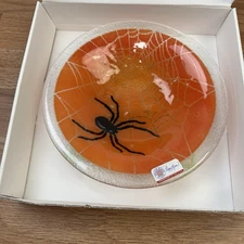 Peggy Karr Very Rare Spooky Spider in Web 9" Bowl Signed & Sticker Halloween NEW