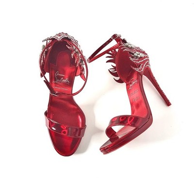 NEW Christian Louboutin Loubi Vega Red Crystal Embellished Strappy
