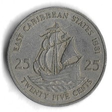 1981 East Caribbean States 25 Cents World Coin - KM# 14