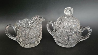 Antique EAPG Sugar Bowl & Creamer Pressed Cut Glass Circa 1920's