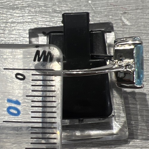 Anello solitario rettangolare taglio radiante zirconi topazio blu argento sterling 925 misura P - Foto 9 di 12