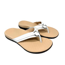 Vionic Tide Aloe Orthotic Toe-Post Leather Sandal Flip Flop Women  s 9 White