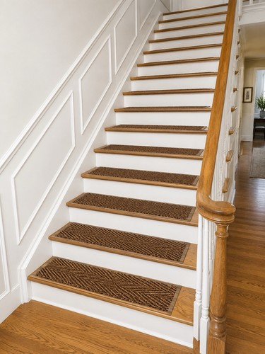 14 Brown Woven Stair Treads 27.5” x 7.8” Textured Carpet Mats Hardwood Steps
