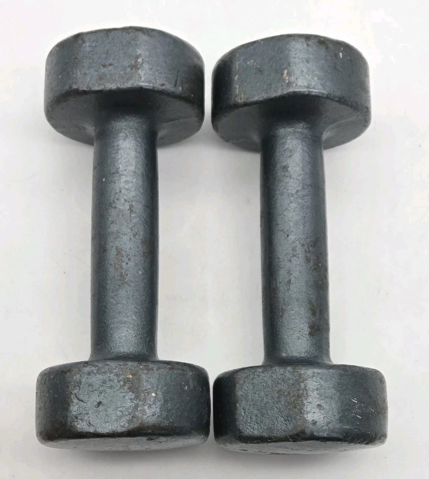 Juego de 2 mancuernas York 5 lb hierro fundido metal cabeza redonda agarre grueso 10 lb total Foto 2 de 4