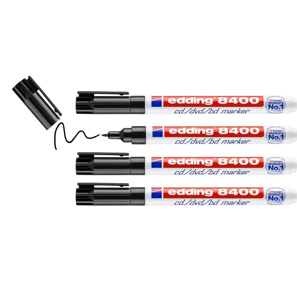 edding CD DVD BD Marker Schwarz Rundspitze 0,5-1 Mm 4 Stifte Permanent-image