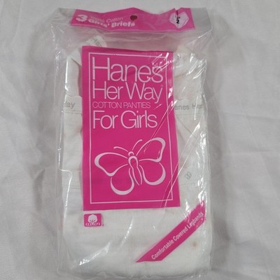 FLAW 1988 Vtg 3 Pk NIP Hanes Her Way Cotton Panties For Girls Sz 2 White Briefs