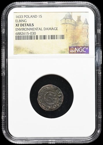 POLAND, Elbing. Gustavus Adolphus, 1633, Billon Solidus, NGC XF Details