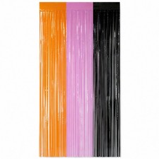 Halloween Tinsel Fringe Curtain Backdrop Decorations Orange purple and black