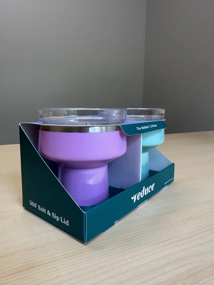 Juego de 2 Vasos Saltini por Reducir 12 OZ Cóctel 360° Sal y Bebo Tapa Salable Foto 2 de 4