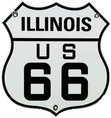 VINTAGE US ROUTE 66 ILLINOIS PORCELAIN METAL HIGHWAY SIGN GAS SHIELD OIL ROAD