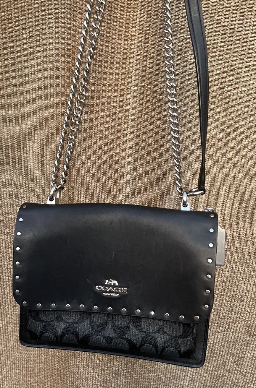 Coach Klare Crossbody Rivets Shoulder Bag Black Canvas Studed RARE 90400 image 2