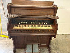 Sears and Roebuck 61 key Pump Organ w/ Foot Pedals, Stop Tabs Brown Wood
