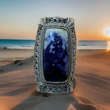 Artisan Of Bali Sarda 24x12 MM Rectangular Cushion Tiffany Stone  Silver Ring