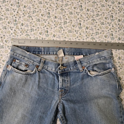 Lucky Brand Lil Maggie Jeans Womens 12 Blue Distressed Flare Denim Patch USA 31 - Picture 2 of 19
