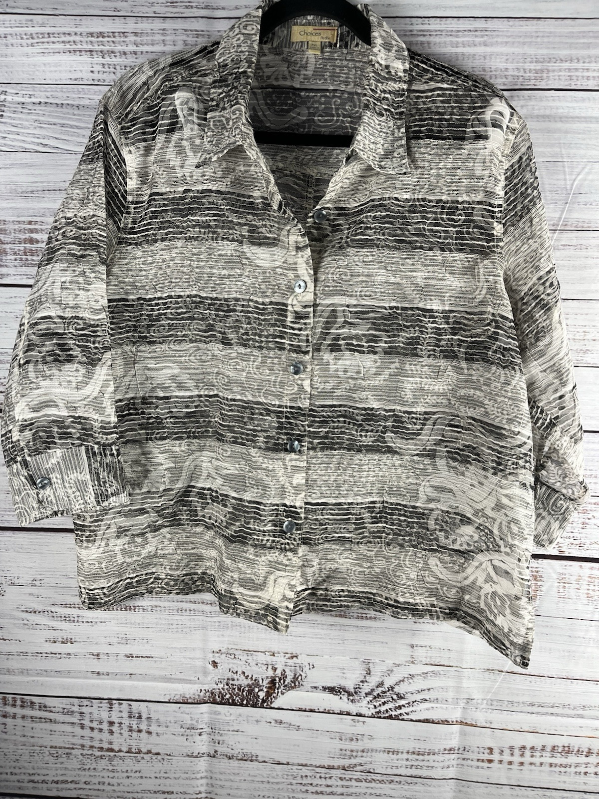 CHOICES Shirt Women’s PXL Gray 3/4 Sleeve Button Up