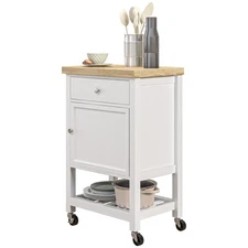 Kitchen Island Cart Rolling on Wheels with Wood Top Drawer Wine Rack Cabinet