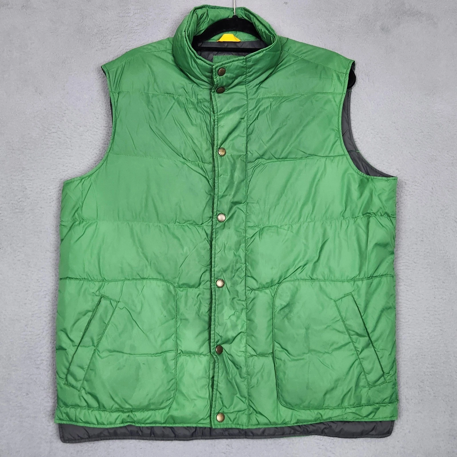 Lands End Vest Mens Large Green Down Puffer Snap Front Quilted Nylon Winter
