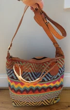 Bamboo Trading Co. Boho Weekender Bag Handmade Guatemala Handwoven Leather Strap