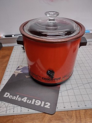 Vintage 70s RIVAL 3100/2 Red Ceramic 3.5 QT Crock Pot Slow Cooker Glass Lid EUC