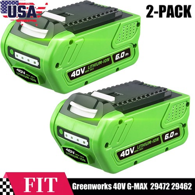 #ad 2PACK 6.0Ah 40V Replace for Greenworks 40V Battery G MAX 29472 29462 29252 20202 $98.99
