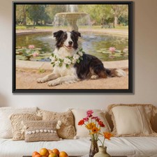 Border Collie Oil Painting Canvas Print Dog Artwork for Garden Wall Decor