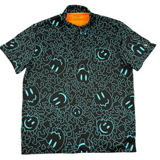 Birdie Bound Short Sleeve Shirt Mens XL Trippy Smiley Face All Over Polo Golf