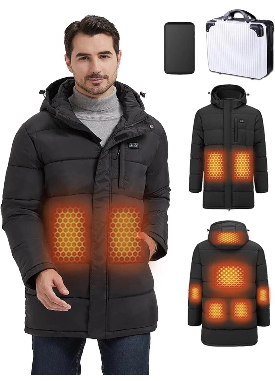Men's Heated Jacket Coat for Winter Outdoor with 8 Heat Zones XXL Black