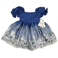 NEW Pippa and Julie Girls Blue Starry Night Cityscape Dress Kids 3T Fairy Party