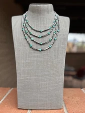 Handcrafted Kingman Turquoise & Sterling Silver Heart 4mm Beaded Necklace