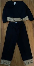 Vintage Due per Due Collection Black Silk Cropped 3-Piece Pants Shirt Jacket Set