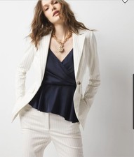 NEW WHITE HOUSE BLACK MARKET WHBM 195 WHITE PINSTRIPE ONE BUTTON BLAZER SZ 14