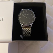 Nine West Mens Asher Watch Stainless Mesh Band Black Face NEW